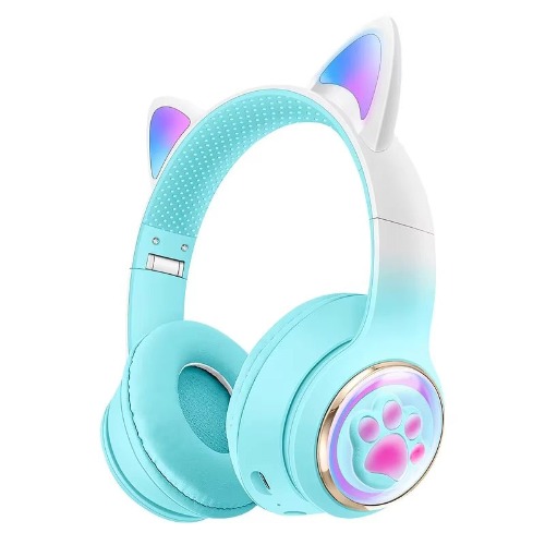 Paw Print Cat Ear Gaming Headphones - Blue