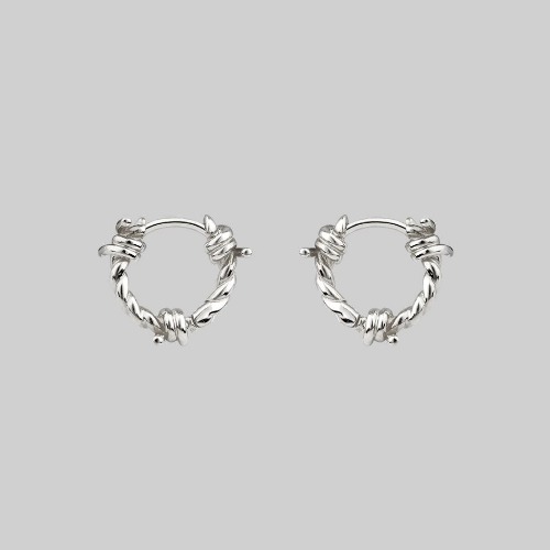 SURVIVAL. Symbolic Barbed Wire Clicker Hoop Earrings - Silver | Silver / Pair