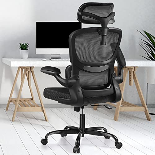 Razzor Ergonomic Office Chair, High Back Mesh Desk Chair with Lumbar Support and Adjustable Headrest, Computer Gaming Chair, Executive Swivel Chair for Home Office - Black - 2202H