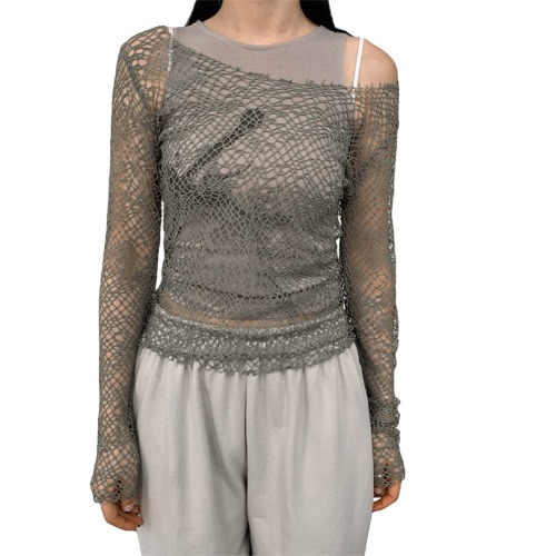 FeMereina Women's Crochet Knit Crop Top Long Sleeve Knitted Mesh See-Through Cropped Shirt Top Off Shoulder Hollow Out Summer Streetwear Beachwear