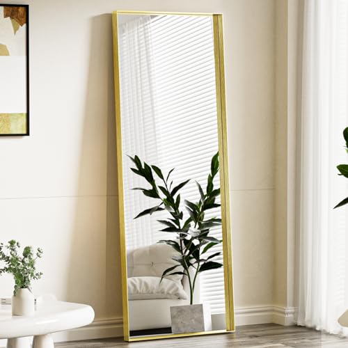 BEAUTYPEAK 21" X 64" Full Length Mirror, Modern Gold Deep Frame Floor Mirror, Rectangular Wall Mounted Dressing Mirror for Bedroom, Living Room, Bathroom, Hanging or Leaning, Gold - Gold-rect - 64x21