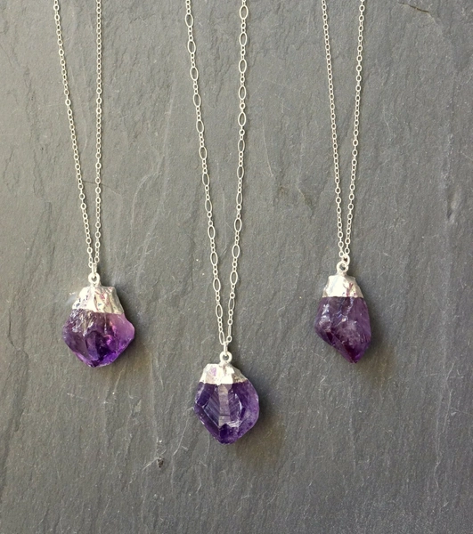 Amethyst Gemstone Necklace, Raw Amethyst Crystal, Silver Amethyst Necklace, Raw Amethyst Pendant, Amethyst Jewelry, February Birthstone