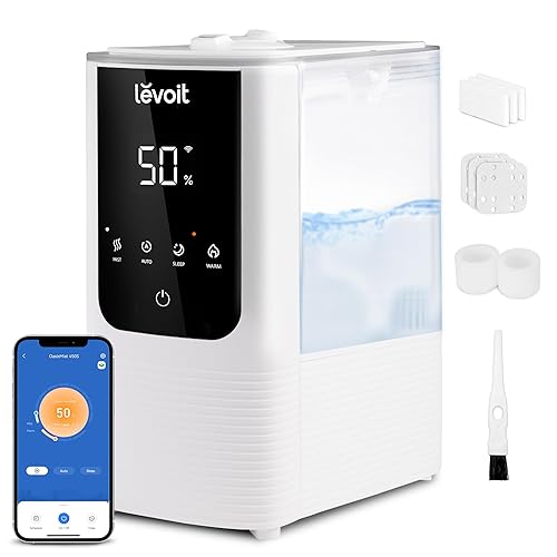 LEVOIT Humidifiers for Bedroom Home, Smart Warm and Cool Mist Air Humidifier for Large Room, Auto Customized Humidity, Fast Symptom Relief, Easy Top Fill, Essential Oil, Quiet, OasisMist4.5L, White - Smart Warm&Cool Mist - 4.5L