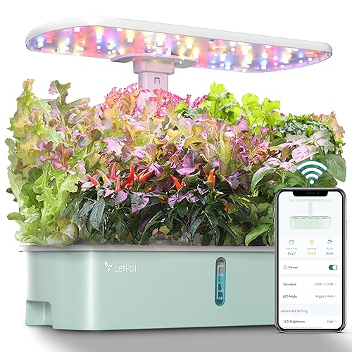 LetPot LPH-Air Hydroponics Growing System Kits, APP & WiFi Controlled Smart Indoor Garden with 24W Grow Light Full Spectrum, 10 Pods Planter Indoor Gardening for Gifts, Kitchen, Vegetable - Green