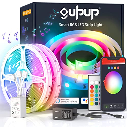 GUPUP WiFi Led Lights 100 FT,Tuya Smart App Controlled Led Strip Lights,Work with Alexa and Google Assistant Devices,Sound Activated Light Strip,Music Sync,Color Changing,Decoration(APP+Remote+Voice) - 100 FT WIFI