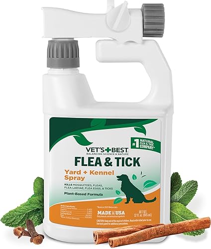 Vet's Best Flea and Tick Yard and Kennel Spray - kills Mosquitoes with Certified Natural Oils - Plant Safe with Ready-to-Use Hose Attachment - 32 oz - 32 oz