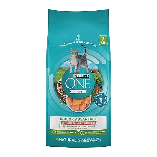 Purina ONE Natural Low Fat, Indoor Dry Weight Control High Protein Cat Food Plus Indoor Advantage with Real Salmon - 7 lb. Bag - NEW! Salmon - 7 Pound (Pack of 1)