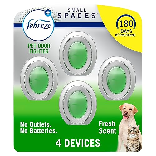 Febreze Small Spaces Air Freshener, Odor-Fighting, Plug In Alternative, Air Fresheners for Home and Bathroom and Kitchen, Closet Air Fresheners, Heavy Duty Pet Scent, 4 Count - Fresh - 4 Count (Pack of 1)
