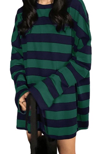 Unisex Oversized Stripe Long Sleeve T Shirts Gothic Harajuku Loose Crew Neck Summer Tee Tops - X-Large - Green