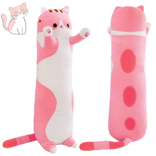 MIAOHAHA Plush Cat Soft Kids Plush Toy Pillow Plush Long Cotton Kitten Cuddly Toy Stuffed Animal Toy Gift for Kids Girlfriend (Pink,35.4in) - Pink 90cm