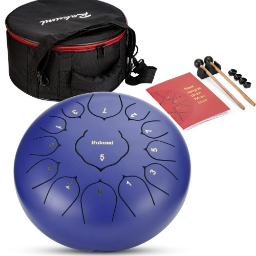 12 Inch 13 Note Steel Tongue Drum Percussion Instrument Lotus Hand Pan Drum with Drum Mallets Carry Bag - 12''-13note - Blue