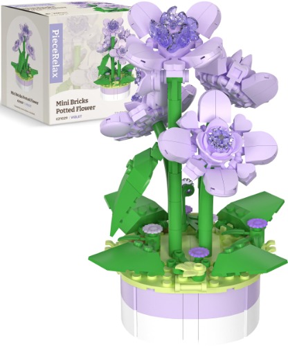 PieceRelax Flower Bouquet Building Decoration Set - Artificial Flowers Mini Bricks Potted Violet - Home Accessories or Best Gift Valentine Décor for Him and Her Botanical for Adults [KZ1029]