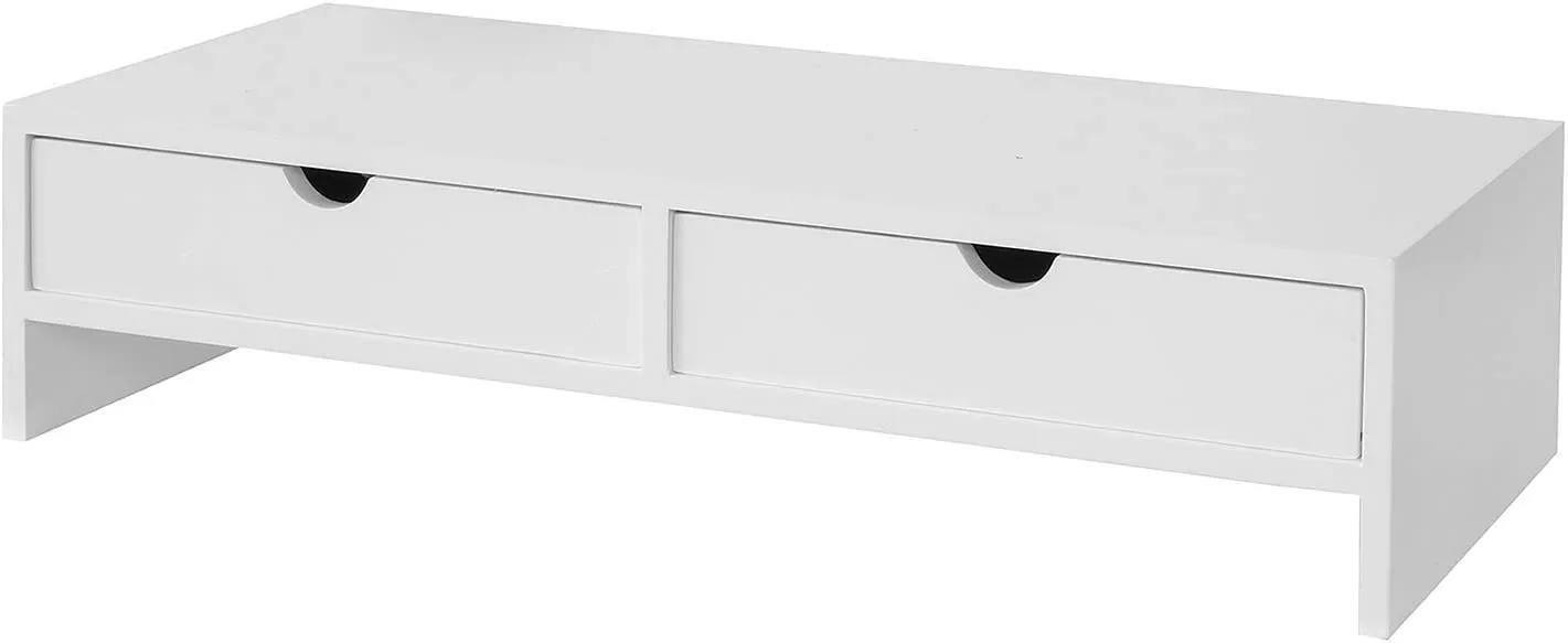 SoBuy Monitor Stand, Monitor Riser, Desk Organiser with 2 Drawers, Desk Drawer, BBF02-W