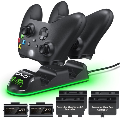 OIVO Controller Charging Dock with 2 x Rechargeable Battery Packs for Xbox One/Xbox Series X/S, Twin Charging Dock with 2 x 1300mAh Rechargeable Battery Packs - Black (Xbox Series X & S/Xbox One)