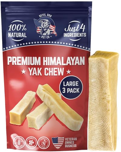 Devil Dog Pet Co Yak Cheese Dog Chews - Premium All Natural Dog Treats for Aggressive Chewers - Long Lasting, Limited Ingredient and Odorless - USA Veteran Owned Business (Large - 3 Pack) - Large - 3 Pack