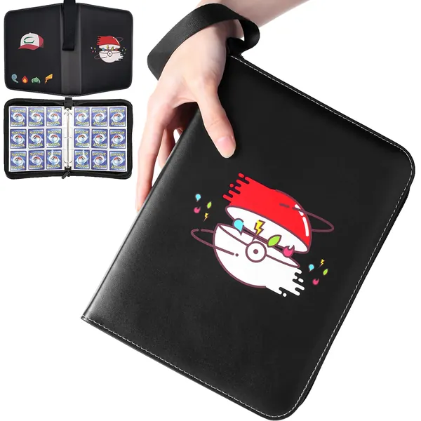 9-Pocket 900 Trading Card Binder, Compatible with Pokemo n Card Binder, Album Holder for TCG, Baseball Cards, Trading Cards, Card Collector with Zipper Carrying Case - 9-Pocket Black