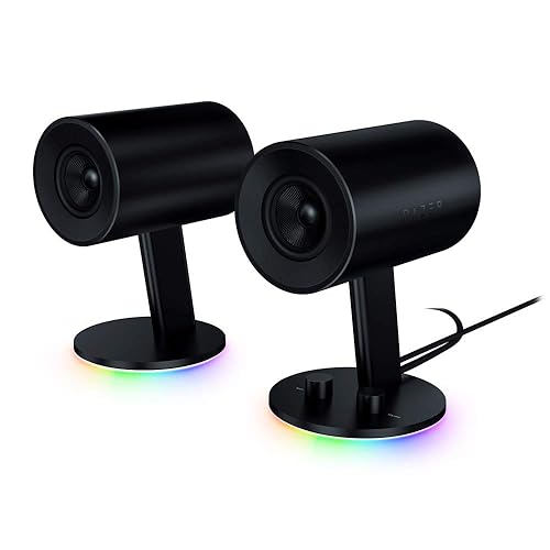 Razer Nommo Chroma: Custom Woven 3" Glass Fiber Drivers - Rear-Facing Bass Ports - Bass Knob w/Automatic Gain Control Chroma Enabled - Full Range 2.0 PC Gaming Speakers, Black - Nommo Chroma