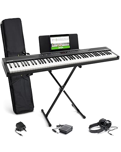 Alesis 88 Key Keyboard Piano with 480 Sounds, Speakers, USB MIDI, Carry-Bag, Stand, Headphones, Pedal and Piano Lessons for Beginners - with Accessories