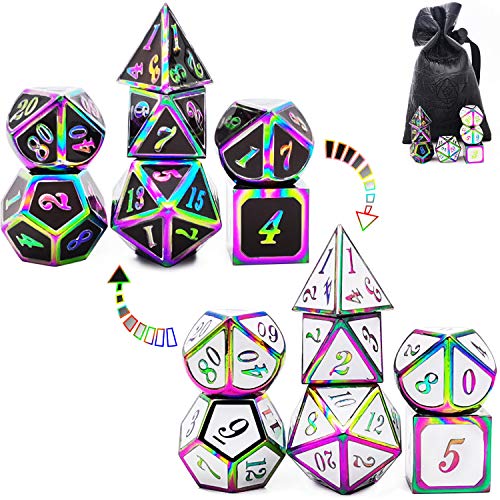 HAOMEJA DND Metal dice Color Changing Temperature dice D&D Set Dungeons and Dragons Role Playing Dice Black White - A Black White
