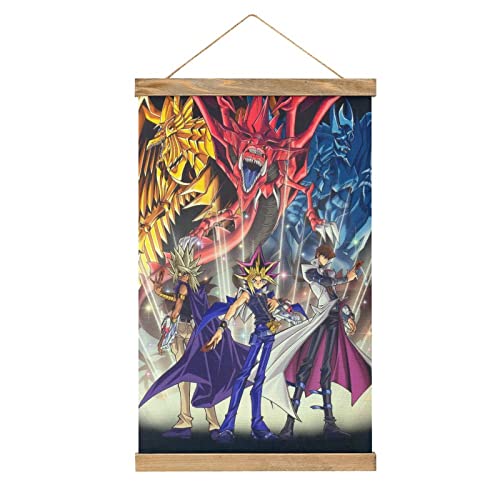 LULUD Yu Gi Oh Anime Retro Scroll Poster Wall Fabric Decor Hanging Paintings Wood Frame Hanger Magnetic Kit Holder Print Picture for Living Room Bedroom Decoration - Style