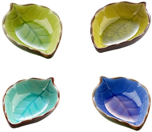 4 Ceramic Leaf Mini Bowls