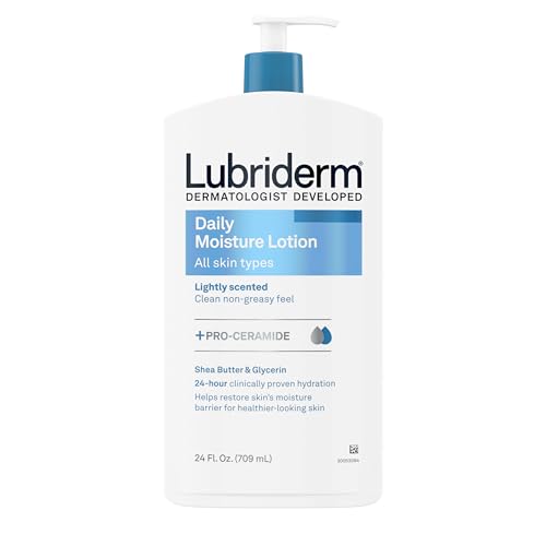 Lubriderm Daily Moisture Lotion + Pro-Ceramide with Shea Butter & Glycerin Helps Moisturize Dry Skin, Hydrating Face, Hand & Body Lotion is Lightly Scented & Non-Greasy, 24 fl. oz - 24 Fl Oz (Pack of 1) - Normal to Dry Skin