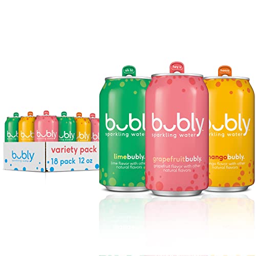 Bubly Sparkling Water, Tropical Thrill Variety Pack, 12 fl oz Cans (18 Pack) - Tropical Thrill