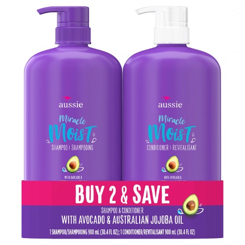 Aussie Miracle Moist Paraben Free Shampoo and Conditioner (30.4 fl. oz. each) - 30.4 Fl Oz (Pack of 2)