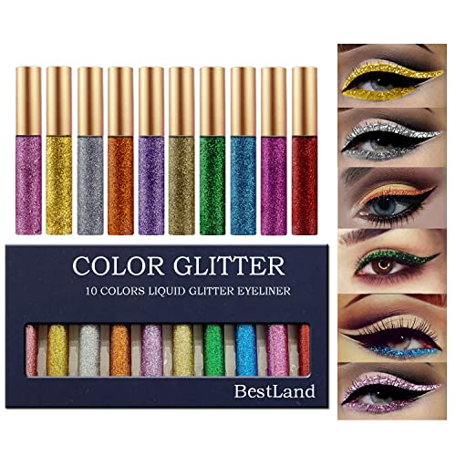 10 Colors Liquid Glitter Eyeliner Metallic Shimmer Glitter Eyeshadow Pigment Eyebrown Shimmer Waterproof Face Lips Art for Party Festival Makeup - Glitter Eyeliner