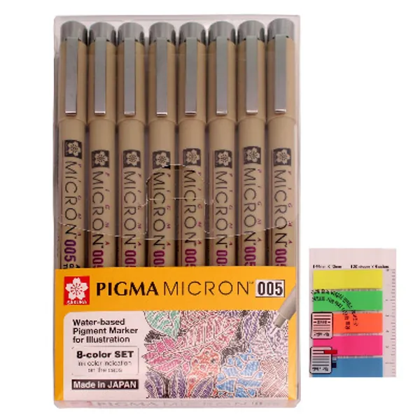 Sakura Pigma Micron 005 8 Color Set Water Based Pigment for Illustration