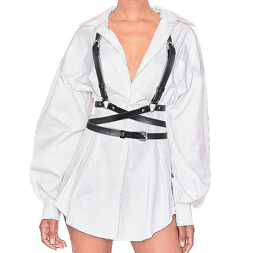 JASGOOD Women's Punk Vest Belt for Dresses Halloween PU Leather Skinny Body Adjustable Belt with Gothic Circle for Cosplay Party.