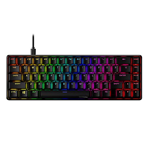 HYPERX 4P5D6AA Alloy Origins 65-Mechanical Gaming Keyboard-Ultra Compact 65% Form Factor – Red Switch (Linear)-Double shot PBT keycaps-RGB LED Backlit - Side Printed Secondary Functions,Black - 65% - HyperX Red