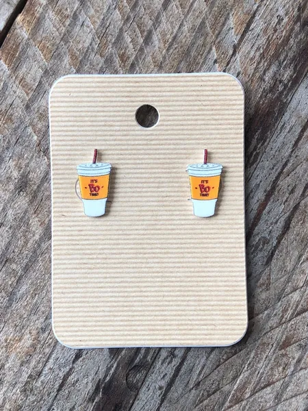 Bojangles Earrings Fast Food Soda Restaurant Cup Inspired Stud Earrings Milkshake Sweet Tea Earrings College Student Care Package Snack BFF