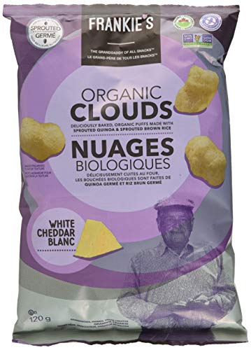 Frankie's Organic Chips - Crunchy White Cheddar Cheese Puffs Baked Healthy Snacks - Gluten Free, No GMO, Sprouted Protein Snacks - 120 Grams (Packaging May Vary) - 120 g (Pack of 1) - 120 Grams