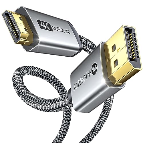 4K DisplayPort to HDMI Cable WARRKY 6FT (2K 60Hz, 1080P 120Hz), Only Transfer Video from Display Port (DP) Computer to HDMI Display, Braided Cord Compatible with Nvidia, AMD, GPU, Dell, Asus -Passive - 6FT - 1 Pack