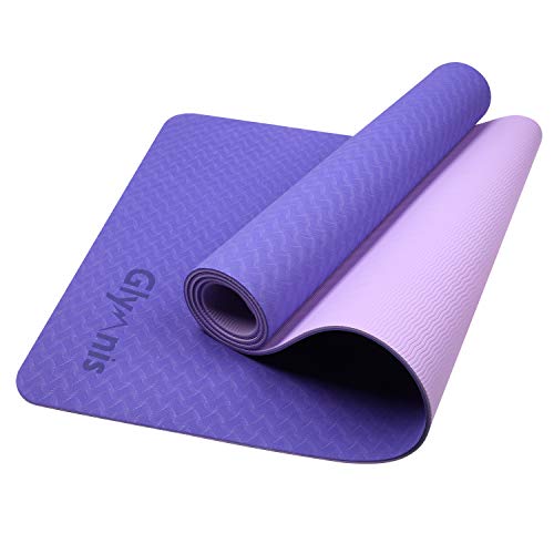 Glymnis Yoga Mat Exercise Mat Thick Non Slip Pilates Mat, Anti Tear Durable for Fitness Workouts Gym with Carrying Strap for Women Men - Dark Purple and Light Purple