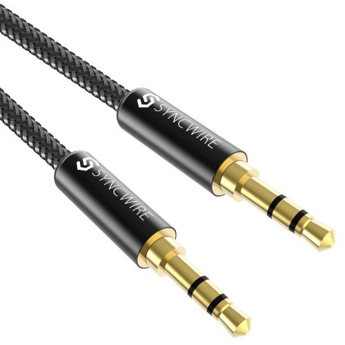 Syncwire 3.5mm Nylon Braided Aux Cable (3.3ft/1m,Hi-Fi Sound), Audio Auxiliary Input Adapter Male to Male AUX Cord for Headphones, Car, Home Stereos, Speaker, iPhone, iPad, iPod, Echo & More – Black - 6.5 ft (2 m)