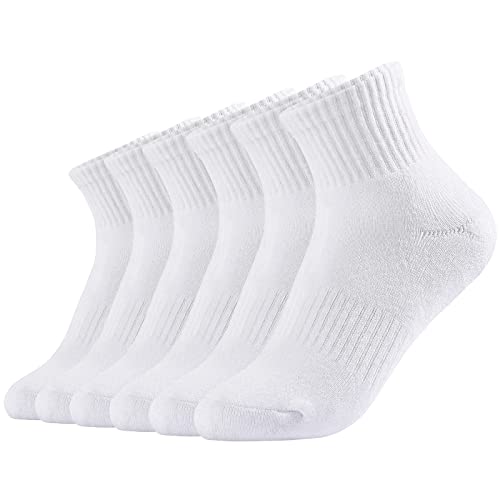 Athletic Socks Women Ankle Cushioned Running Socks 6 Pairs Thick Cotton Sports Socks - 6 Pairs-White - 5-8