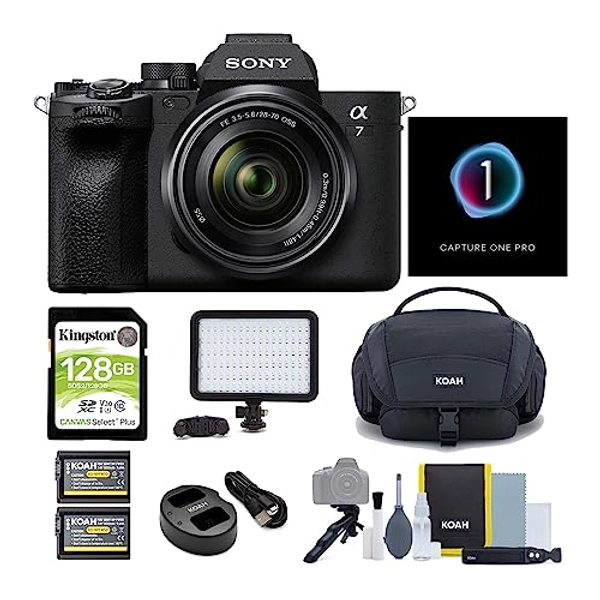 Sony Alpha A7IV E-Mount Interchangeable Lens Mirrorless Camera with Full Frame 28-70mm Lens Sensor Bundle with Led Light Panel, Camera Bag, 128 GB Memory Card and Camera Accessories (6 Items)