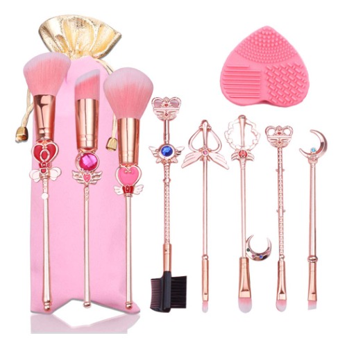 Makeup Brushes 9 PCs Sailor Moon Golden Magic Girl Makeup Brushes Set Premium Synthetic Foundation Brush Blending Face Powder Blush Concealers Eye Shadows Make Up Brushes Kit (type2)
