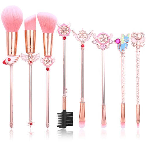 Professional Magical Girl Makeup Brushes - 8pcs Sakura Wand Makeup Brush Set for Face Eyes Eyebrow and Lips, Creative Gift for Sister and Girlfriend - Sakura-Rose Gold