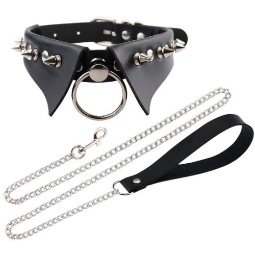JNKET Punk Hauling Chain PU Leather Collar Necklace Neck Strap Gothic NightClub Goth Leash Belts Adjustable Size - 03-Black