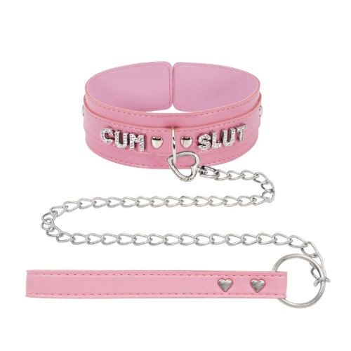 paloli Pink Choker Necklace for Women Leather Collar Fluffy Punk Leash Neck Choker Gothic Cosplay Sexy Jewelries - Pink with leash CUM