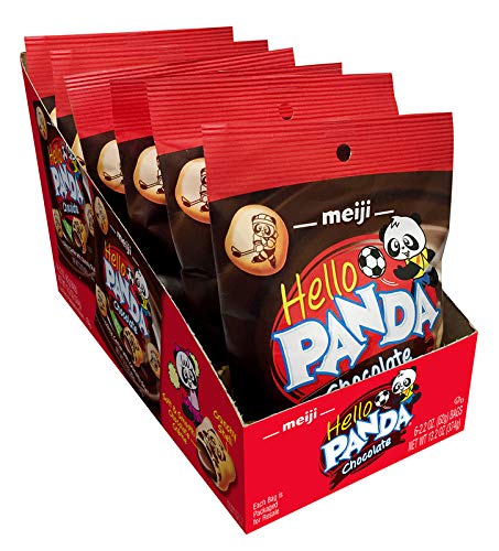 Meiji Hello Panda Cookies, Chocolate Crème Filled - 2.2 oz, Pack of 6 - Bite Sized Cookies with Fun Panda Sports - Chocolate - 2.2 Ounce (Pack of 6)