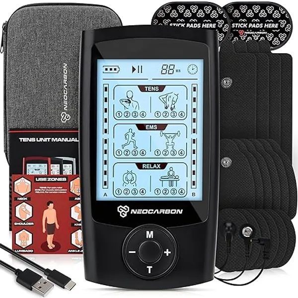 TENS Unit Muscle Stimulator, EMS Massager Machine for Shoulder, Neck, Sciatica and Back Pain Relief, Electronic Pulse Massage Physical Therapy, Black - Black
