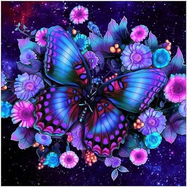 Kelursien Diamond Painting Kits for Adults Beginners, DIY 5D Butterfly Diamond Painting Kits Round Full Drill Diamond Art Kits Flowers Picture Arts Craft for Home Wall Art Decor 13.8x13.8 inch