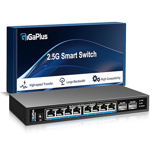 10 Port 2.5Gb Unmanaged Ethernet Switch with 8* 2.5G Base-T Ports, 2* 10G SFP+ Ports. GiGaPlus 2.5Gbps Network Switch for 2.5Gbps NAS/PC, WiFi6 Router, Wireless AP. Fanless Design, Plug and Play - 10 port Unmanaged | 8X2.5G+2X10G SFP