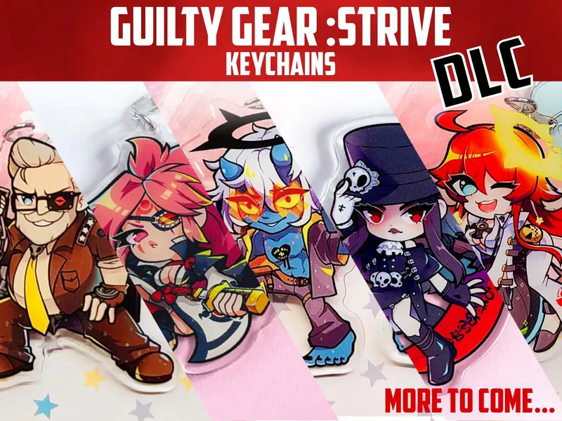 Guilty Gear Keychain DLC | Double sided | Testament Baiken Goldlewis Jack-o Happy chaos