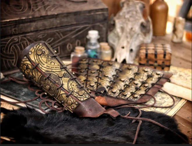 Handmade Leather Demon Hunter Bracers - Perfect for Cosplay, LARP, Medieval Adventures and Costumes.