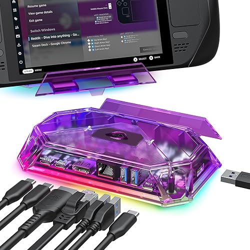 JSAUX RGB Docking Station kompatibel mit Steam Deck (OLED)/ROG Ally/Legion Go, 8-in-1 Steam Deck Dock mit 4K@60Hz HDMI, Gigabit Ethernet, USB-C 3.0, Zwei USB-A 3.0, USB 2.0, 100W USB-C Ladung-Amethyst - 8-in-1 - Amethyst